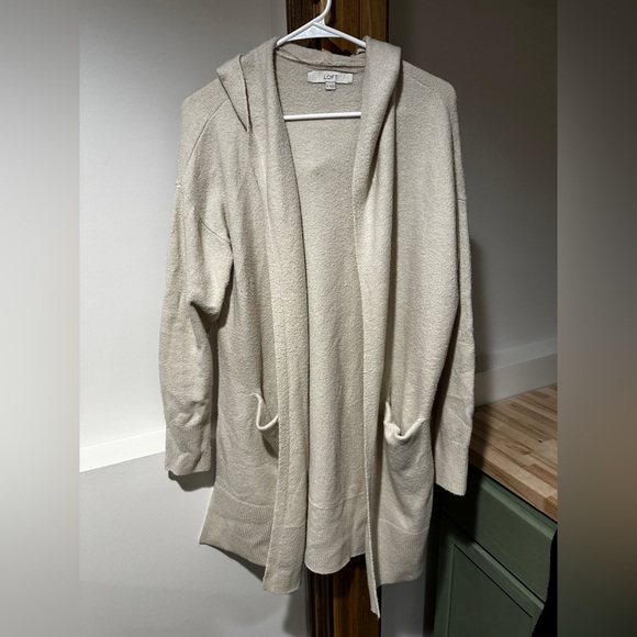 LOFT Sweaters - LOFT Cream Hooded Cardigan Sweater